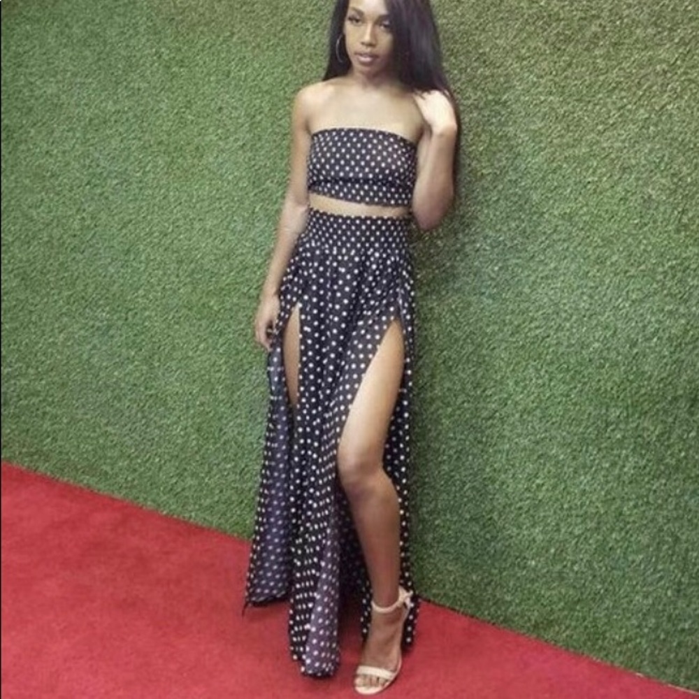 Black & White Polka Dot 2-piece Skirt Set